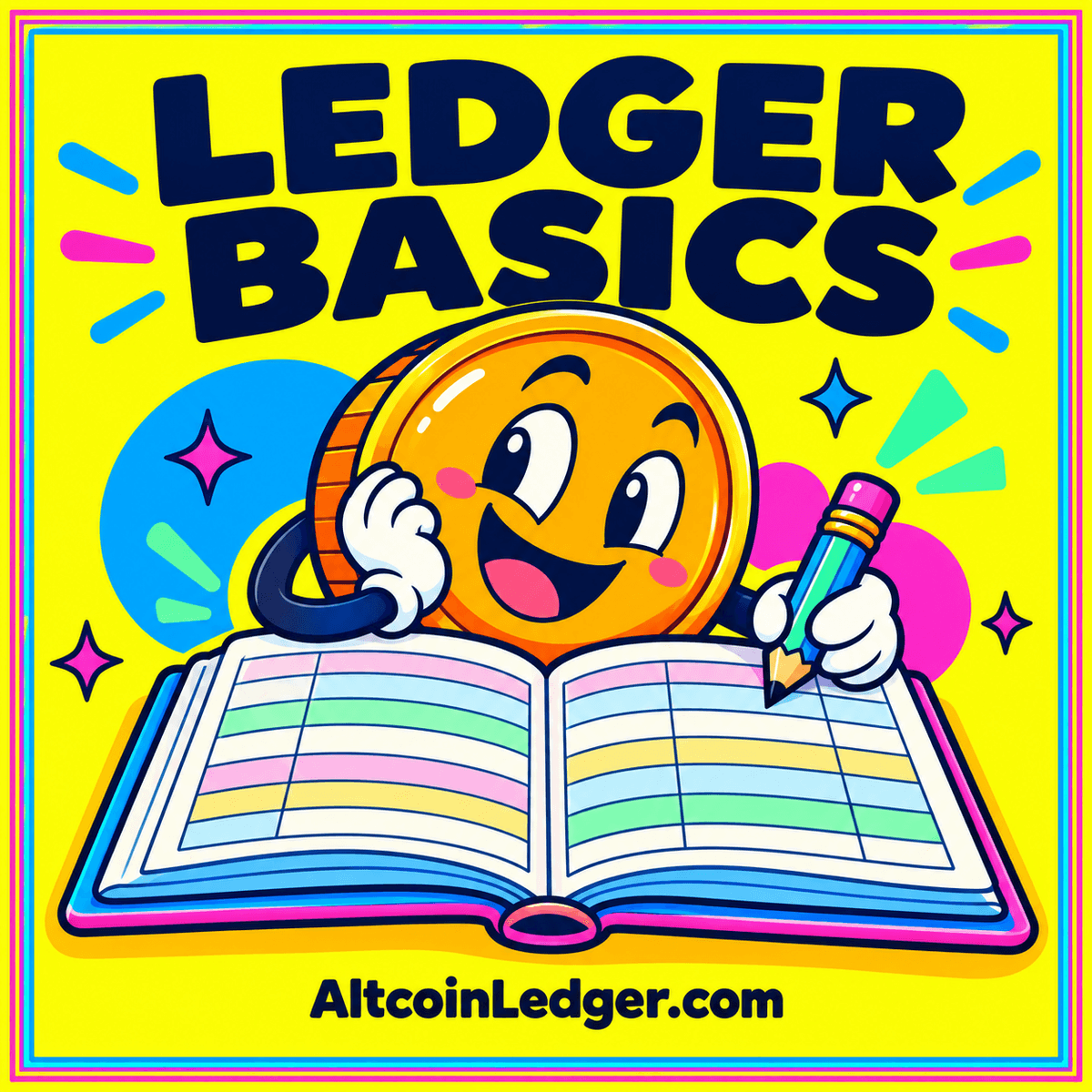 Layered ledger blocks and connected transaction nodes against a dark background.
