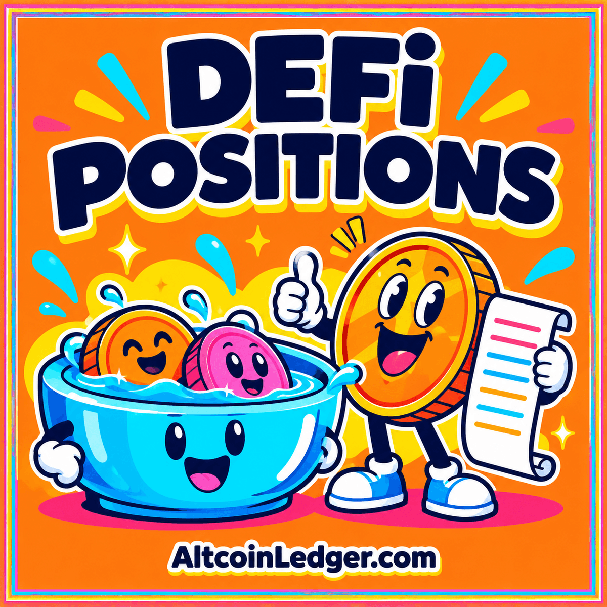 Connected token pools, a lending column, and an open ledger on a dark background.
